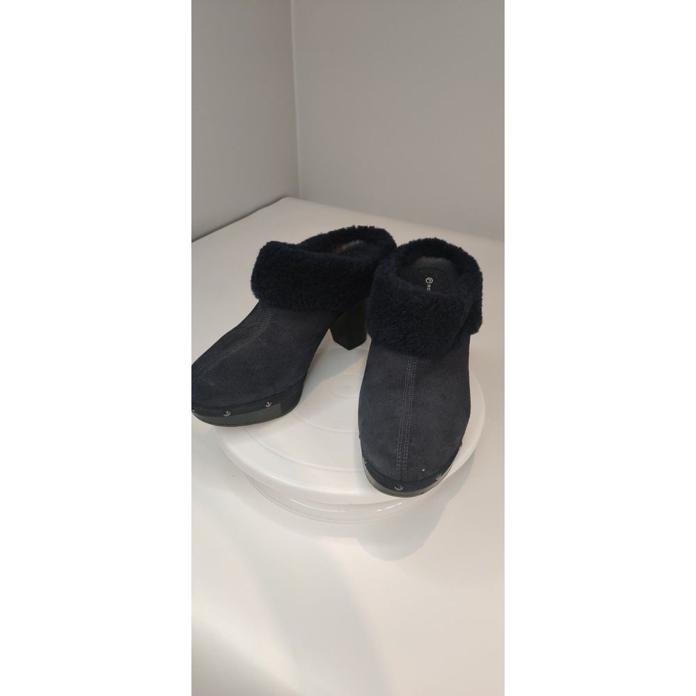 NWOT Rockport Blue Katja Shearling Trim Mule Clogs Shoes Size 9 Adiprene Insoles